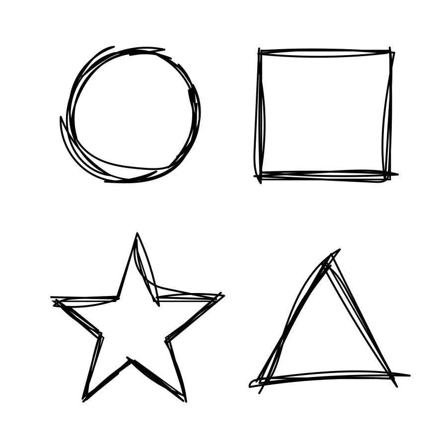 Four simple shapes sketched out: Circle, Square, Star, Triangle