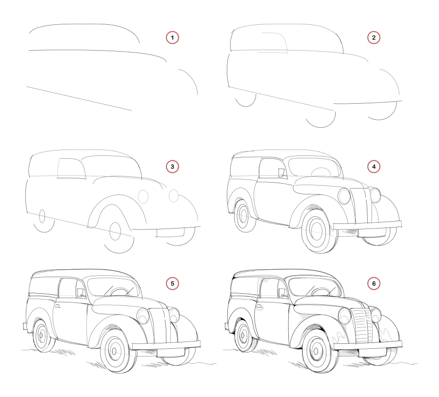 Draw a cute antique car