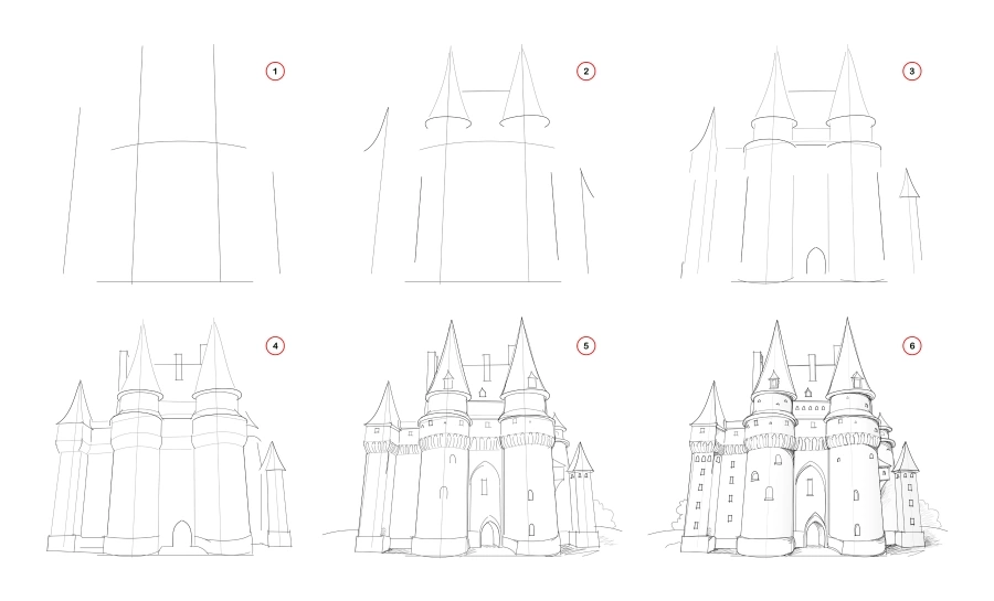 Draw a medieval knight castle
