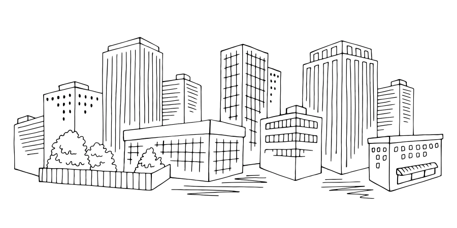 Draw cityscape skyline: