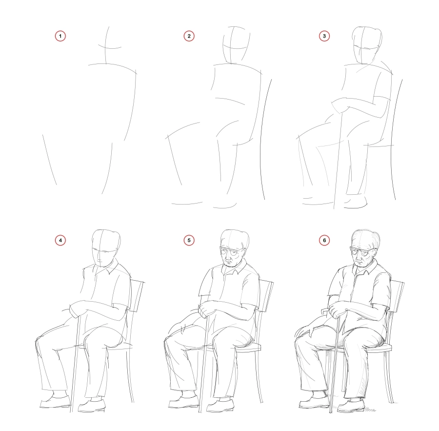 Draw a sitting old man