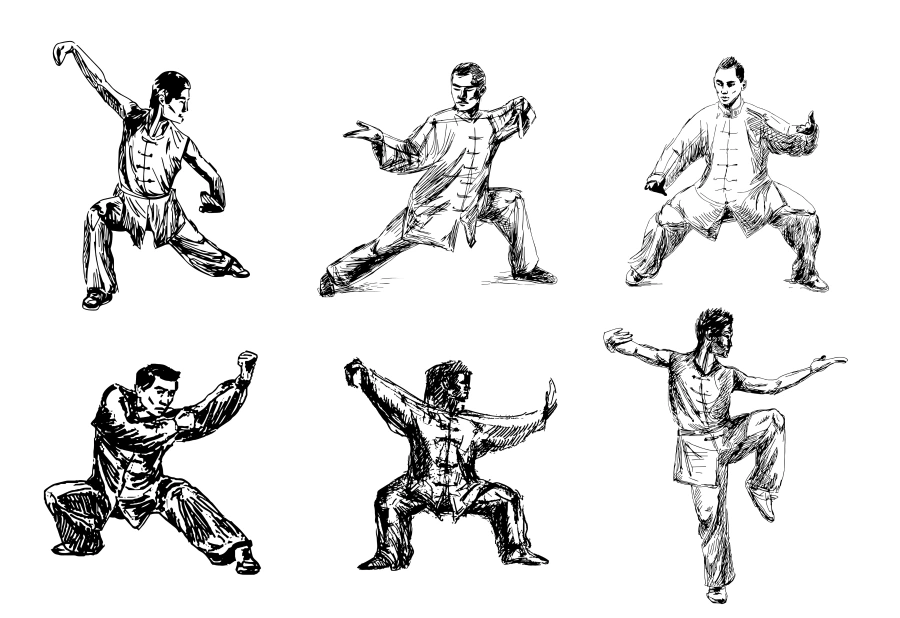 Examples of Wushu, kung fu, taekwondo sketches